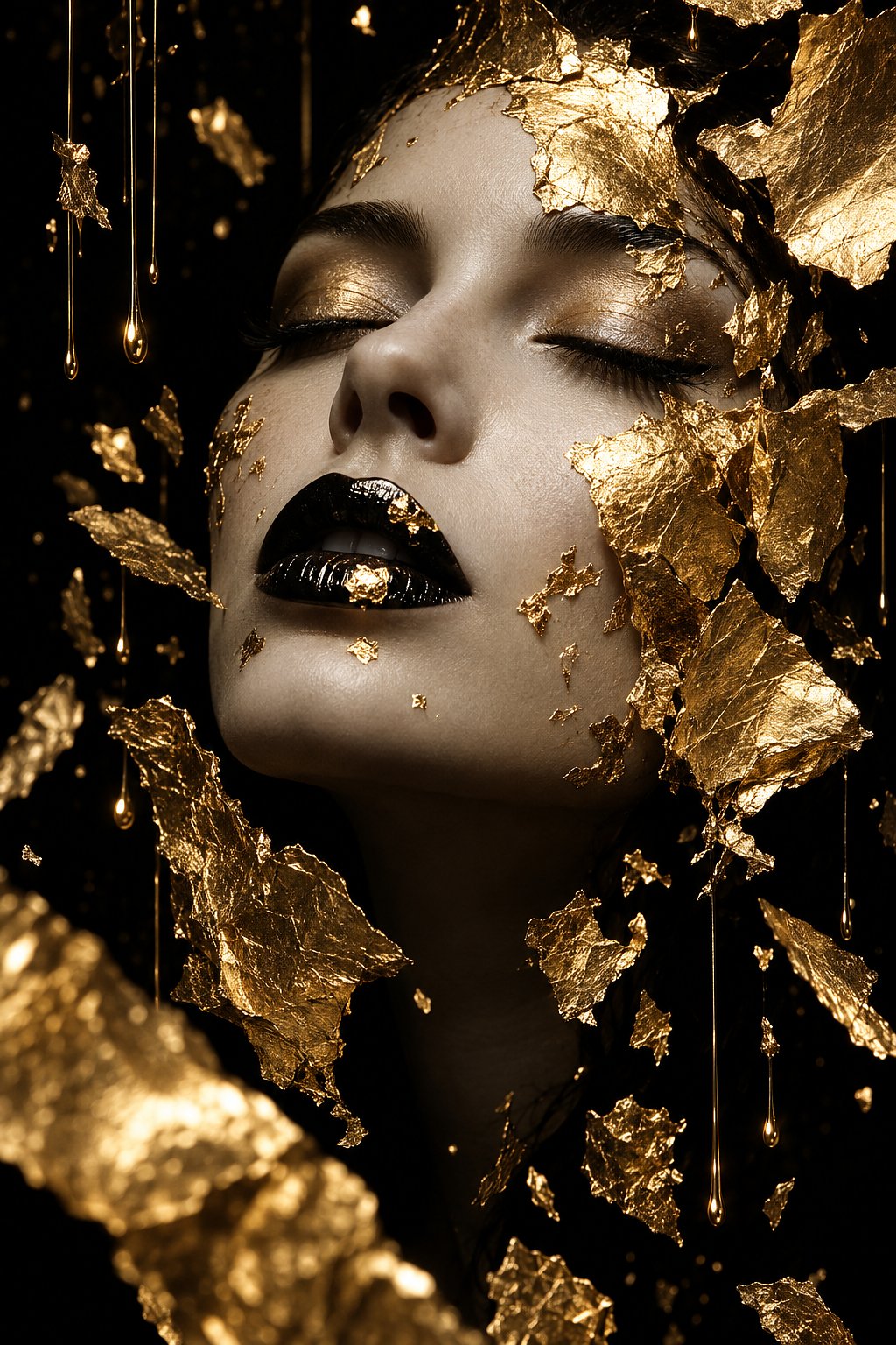 Woman with Golden Leafs