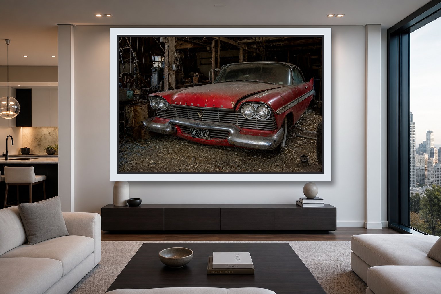 Red 1957 Plymouth in a Garage